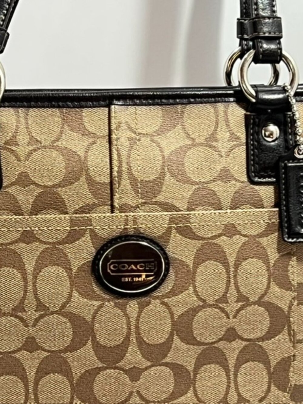COACH PEYTON HERITAGE TOTE F18917 TAN / DRK BROWN - Picture 3 of 16